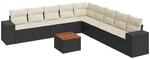 vidaXL 10-Tlg Garten-Sofagarnitur mit Kissen Schwarz Poly Rattan 3257820