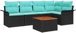 vidaXL Gartensofa-set 6 Stk Schwarz und T&uuml;rkis Poly-Rattan 3356002