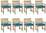 vidaXL Gartenst&uuml;hle 8 Stk mit Hellblauen Kissen Massivholz Teak 3073077