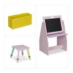 Relaxdays Kinderregal mit Tafel MDF Kiefernholz Polyester Rosa T&uuml;rkis Gelb Lila 84