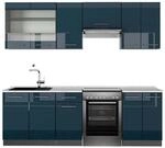 Vicco Fame-Line K&uuml;chenzeile Dunkelblau Hochglanz/Anthrazit 240 cm AP Marmor...
