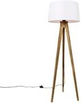 QAZQA L&auml;ndliches Stativ Vintage Holz mit Leinenschirm Wei&szlig; 45 cm Tripod...