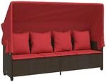 vidaXL Sonnenliege mit Dach und Kissen Braun Poly Rattan 368359