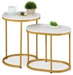 Relaxdays Satztisch 2er Set MDF Eisen Kunststoff Wei&szlig; Gold Marmoroptik Platzsparend