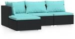 vidaXL 4-tlg Garten-Lounge-Set mit Kissen Schwarz Poly Rattan Modell 4