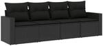 vidaXL 4-Tlg Garten-Sofagarnitur mit Kissen Schwarz Poly Rattan 3251012