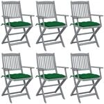 vidaXL Klappbare Gartenst&uuml;hle 6 Stk mit Kissen Massivholz Akazie 3065427