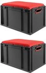 PROREGAL Sparset 2x Eurobox Nextgen Seat Box Rot HxBxT 36,5x40x60cm 65 Liter Griffe