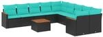 vidaXL 11-Tlg Gartensofa-Set mit Kissen Schwarz Polyrattan 3226358