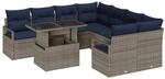 vidaXL Gartensofa-Set mit Kissen 9-Tlg Grau und Marineblau Poly-Rattan 3348801