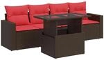 vidaXL 5-Tlg Garten-Sofagarnitur mit Kissen Braun Poly Rattan Akazie 3326245
