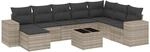 vidaXL 9-Tlg Garten-Sofagarnitur mit Kissen Hellgrau Poly Rattan 3222971