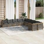 vidaXL 10-tlg Garten-Sofagarnitur mit Kissen Grau Poly Rattan Modell 114
