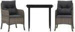 vidaXL 3-Tlg Garten-Essgruppe mit Kissen Grau Poly Rattan 3211948