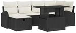 vidaXL 7-Teiliges Garten-Sofa-Set mit Kissen in Schwarz aus Poly Rattan 3361086
