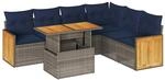 vidaXL 7-Tlg Garten-Sofagarnitur mit Kissen Grau Poly Rattan Akazie 3327722