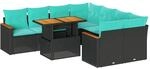 vidaXL 9 Tlg Garten-Sofagarnitur mit Kissen Schwarz Poly Rattan 3327466
