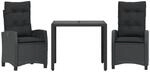 vidaXL 3-Tlg Garten-Essgruppe mit Kissen Schwarz Poly Rattan 3212635