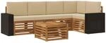 vidaXL Ecksofa Set mit Kissen 6 Stk Natur und Beige Massivholz Akazie 3384394