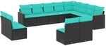 vidaXL 12-Tlg Gartensofa-Set mit Kissen Schwarz Polyrattan 3226470