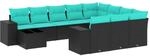 vidaXL 11-Tlg Gartensofa-Set mit Kissen Schwarz Polyrattan 3223126