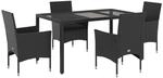 vidaXL 5-Tlg Garten-Essgruppe mit Kissen Schwarz Poly Rattan und Glas 3278545