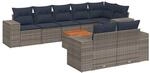 vidaXL 9-Tlg Gartensofa-Set mit Kissen Grau Polyrattan 3225536