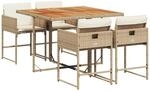 vidaXL 5-tlg Garten-Essgruppe mit Kissen Beige Poly Rattan Modell 37