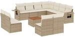 vidaXL 12-Tlg Garten-Sofagarnitur mit Kissen Beige Poly Rattan 3256954