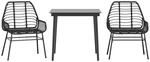 vidaXL 3-Teiliges Garten-Esszimmerset Schwarz Poly Rattan Glas 3334436