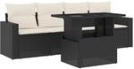 vidaXL 5-Tlg Garten-Sofagarnitur mit Kissen Schwarz Poly Rattan 3267096