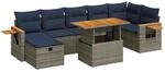 vidaXL 8-Tlg Garten-Sofagarnitur mit Kissen Grau Poly Rattan Akazie 3328146