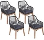 DELUKE Gartenstuhl 4er Set MARCUS Akazie Anthrazit Seilbespannung Gartenst&uuml;hle