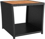 vidaXL Beistelltisch mit Holzplatte Schwarz Poly Rattan & Akazienholz 319558