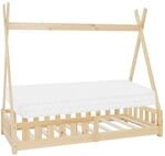 ML-Design Kinderbett Tipi 80x160 cm Natur mit Matratze Rausfallschutzt aus Holz