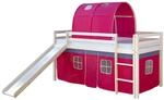 Homestyle4u Hochbett 90x200 Wei&szlig; mit Rutsche Vorhang Pink 1569