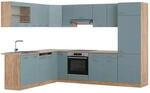 Vicco R-Line Einbauk&uuml;che Blau-Grau/Goldkraft Eiche 227 x 287 cm ohne...