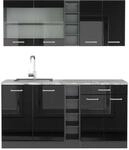 Vicco R-Line Singlek&uuml;che Schwarz Hochglanz/Anthrazit 160 cm AP Marmor ohne E-Ger&auml;te