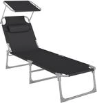 Songmics Sonnenliege mit Kopfkissen Klappbar 193 cm x 53 cm x 29 cm Schwarz