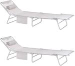SoBuy Gartenliege 2-er Set mit Seitentasche Klappbar Metall Beige OGS35-MIx2