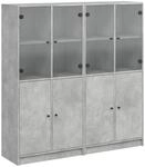 vidaXL B&uuml;cherschrank mit T&uuml;ren 136x37x142 cm Holzwerkstoff Betongrau