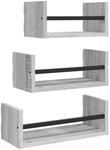 vidaXL 3-Tlg Wandregal-Set mit Stangen Grau Sonoma Holzwerkstoff 835447