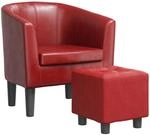 vidaXL Clubsessel mit Fu&szlig;hocker Weinrot Kunstleder 356495