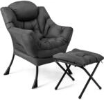 Costway Sessel mit Hocker Relaxsessel mit Armlehnen & Seitentasche Grau