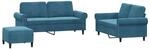 vidaXL 3-Tlg Sofagarnitur mit Kissen Blau Samt 3202229