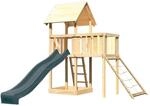 Karibu Spielturm Lotti mit Rutsche Anbauplattform u. Netzrampe Natur-Anthrazit