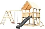 Karibu Spielturm Luis mit Rutsche Schaukel Ger&uuml;st u. Netzrampe Natur-Anthrazit