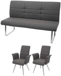 MCW Esszimmer-Set G55 Bank K&uuml;chenstuhl Stuhl+Armlehne Grau-Braun Bank 160cm