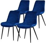 ML-Design Esszimmerst&uuml;hle 4Er Set Dunkelblau Sitzfl&auml;che aus Samt mit...
