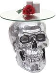 MCW Beistelltisch Totenkopf A19 Polyresin Glastisch Wohnzimmertisch Silber 52x55x55cm
